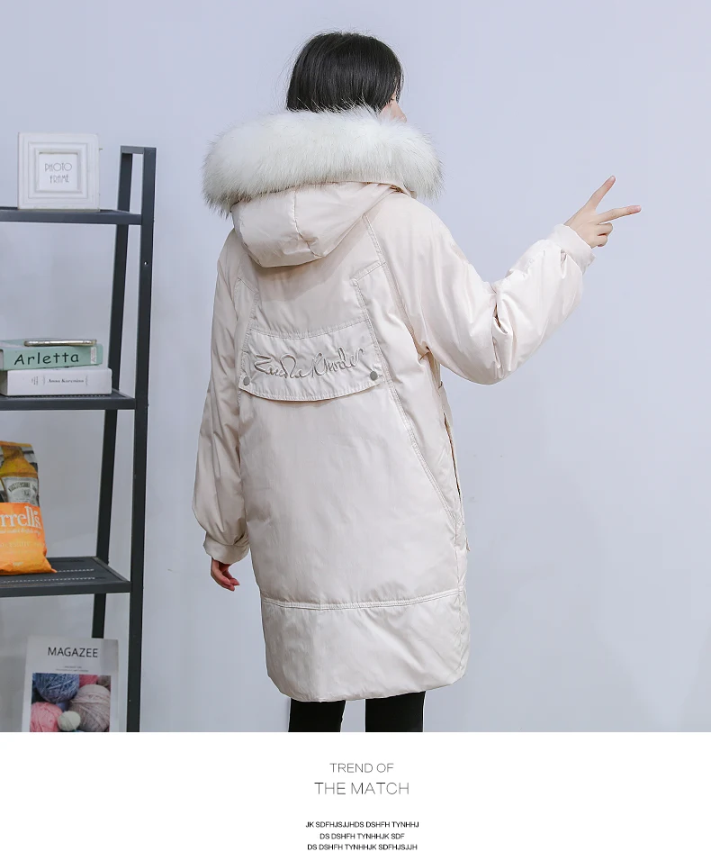 Fashion Winter Down Jacket Women Fox Fur Collar White duck down Coat Female Long Parka Ladies Elegant Outwear Hooded Coat