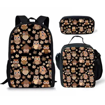 

THIKIN Students Cartoon Kawaii Funny Owl Print School Bags Polyester Backpack Set for Kids Girls Children Boys Book Bag Mochila