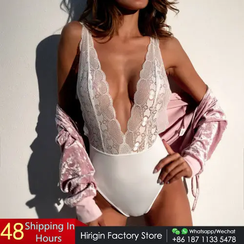 Новинка 2018 женский кружевной купальник Цельный с глубоким V образным вырезом