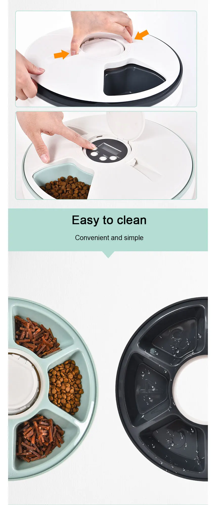 Alimentador automático de temporizador redondo 6 rejillas para mascotas