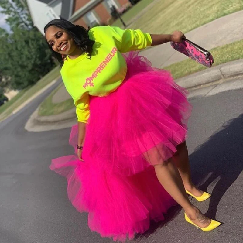 Trendy Hi Low Formal Skirt Hot Pink Tiered Ruffle Skirts Womens Asymmetrical Plus Size Party Skirt Custom Made Colors|Skirts| - AliExpress