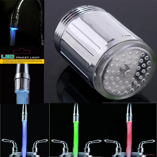 Colour Changing Glow LED Water Faucet Temperature Sensor Water Tap Adaptor Kitchen Bathroom Glow Faucet Aerator Nozzle Shower 2