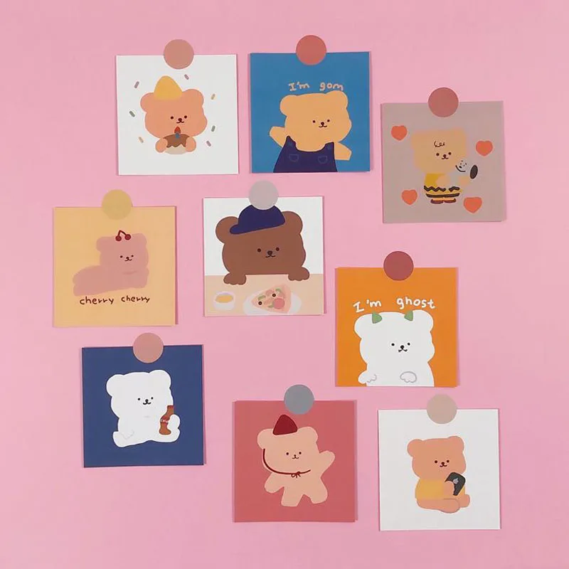 9 unids/pack encantadora caramelo tarjetas de oso pared del dormitorio decoración chica no-pegajoso de felicitación tarjeta postal coreano papelería regalo