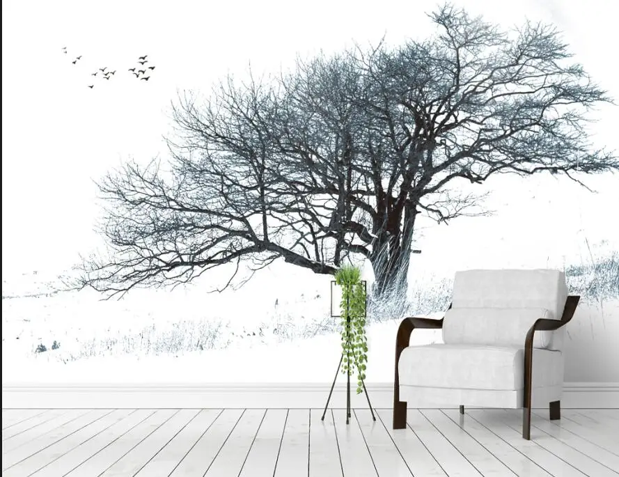 Black e White Esboço Abstrato Árvore Voando