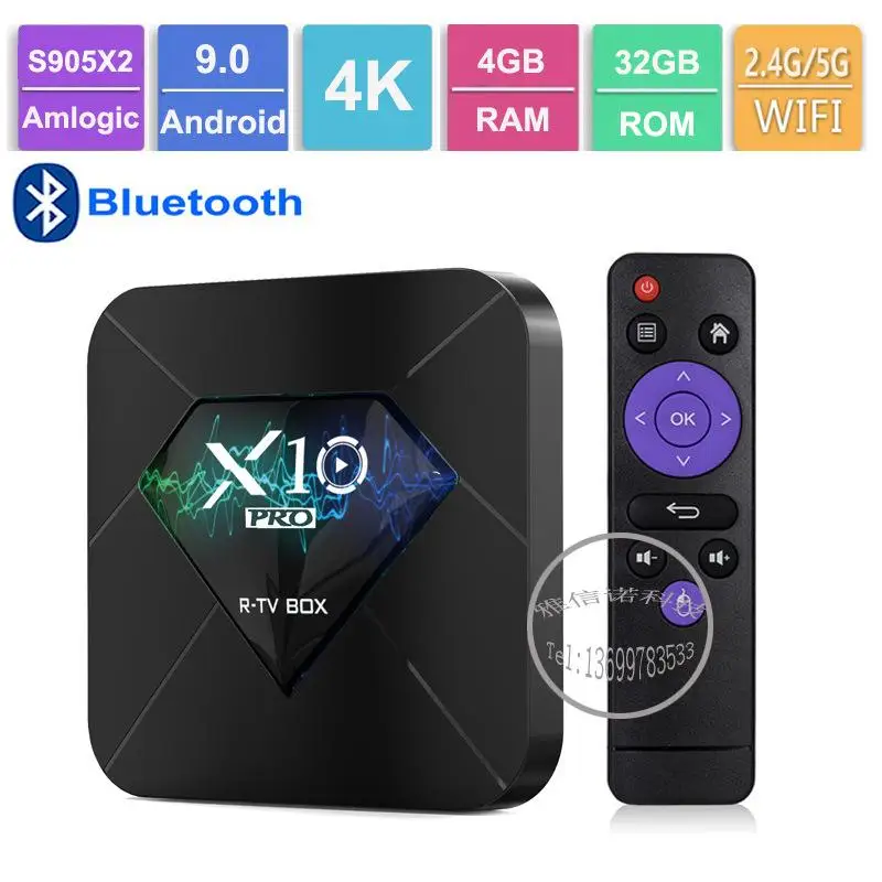 X10 PRO Android 9,0 Smart tv BOX Amlogic S905X2 Четырехъядерный 4 ГБ ОЗУ 64 Гб ПЗУ BT4.0 USB 3,0 2,4G/5G двойной wifi 3D 4K HDR телеприставка