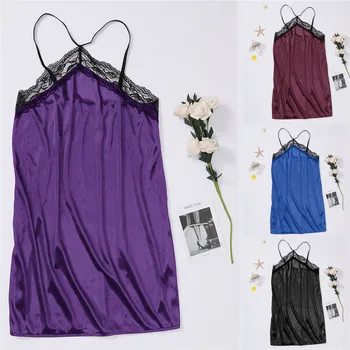 

Women Satin Chemise Solid Silk Lingerie Tempting Lace Pajamas Sleepwear Nightdress Sexy Intimate Lingerie Seductive Dress A20