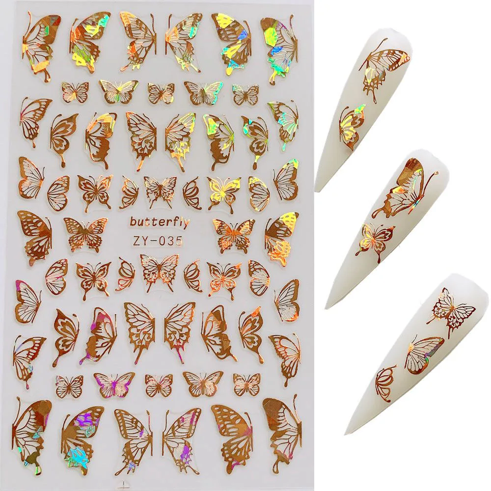 1pc Nail Art Laser Gold and Silver Butterfly Sticker Spring Summer Butterfly Designs Manicure ZY