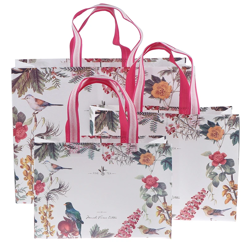 Fashion Foldable Shoulder Bag Idyllic Flowers Non-woven Fabric Shopping Bag Reusable Tote Pouch Women Travel Storage Handbag