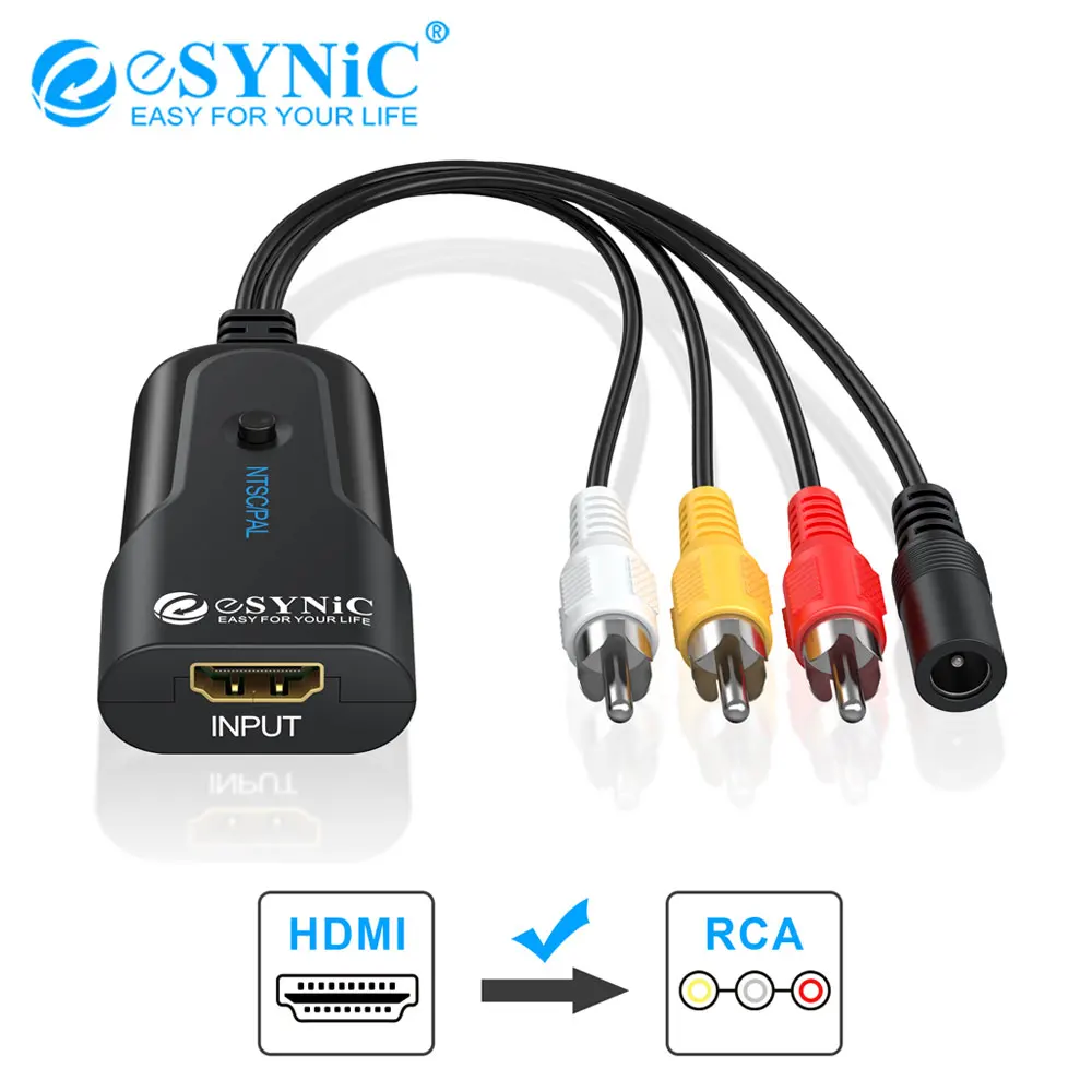 ESYNiC 1080P HDMI в RCA аудио видео конвертер AV CVBS адаптер поддержка PAL/NTSC совместимый 1 3
