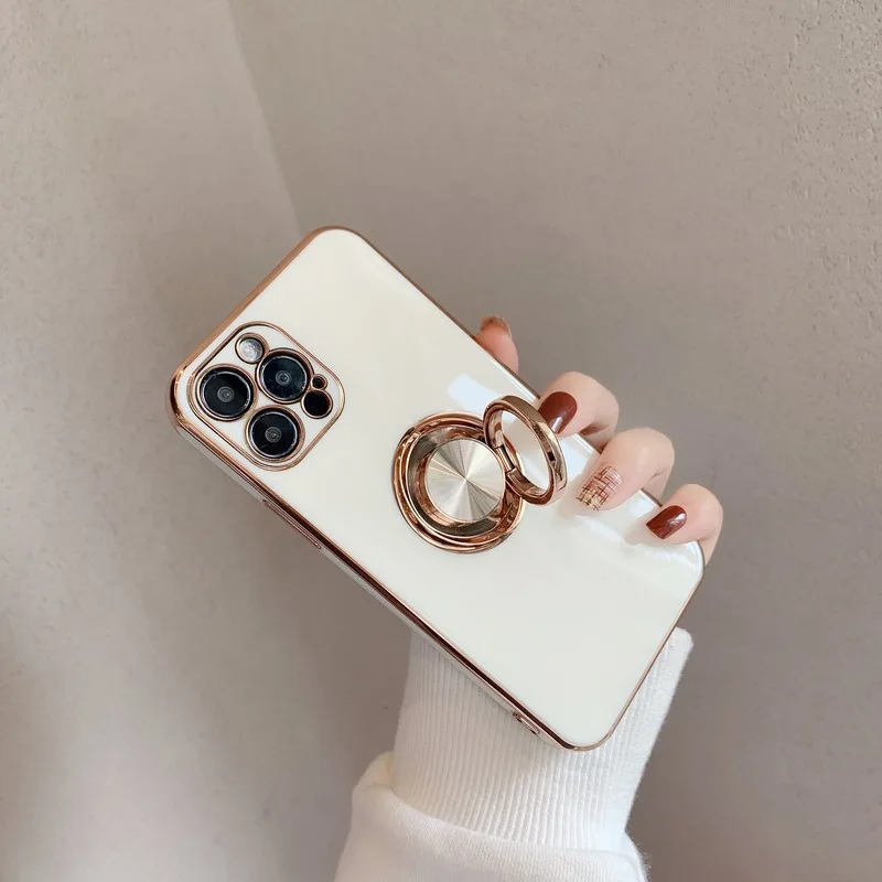 Роскошный чехол с кольцом-держателем для iPhone 11 7 8 Plus чехол-подставка золотым
