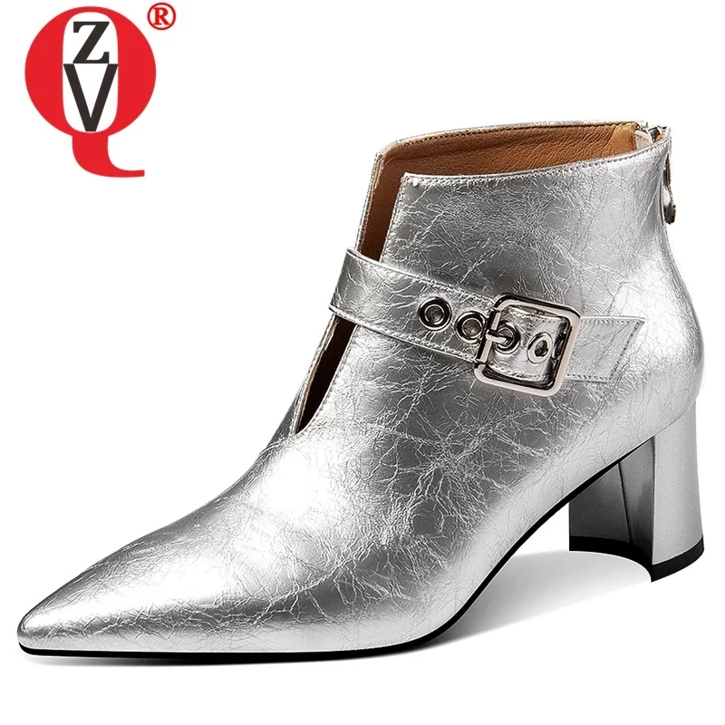 

ZVQ hot sale ankle boots winter new fashion sexy pointed toe genuine leather ankle boots outside high heels buckle zip shoes