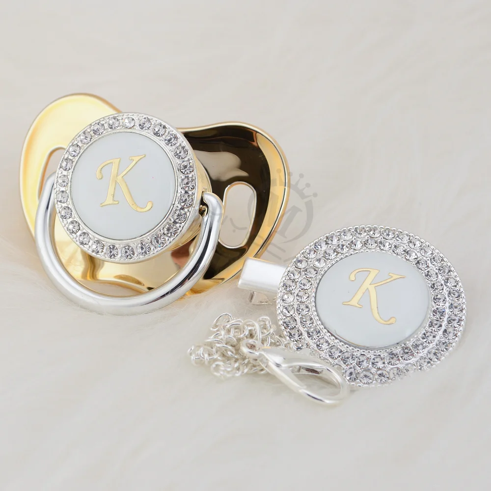 MIYOCAR серебряные инициалы буквы K прекрасный bling соска и соска клип набор уникальный BPA бесплатно пустышка bling baby shower подарок LK-1
