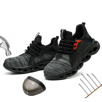 

Leoxose Men Light Sneaker Indestructible Steel Toe Soft Anti-piercing Work Boots men shoes New Breathable Mesh Safety Shoes
