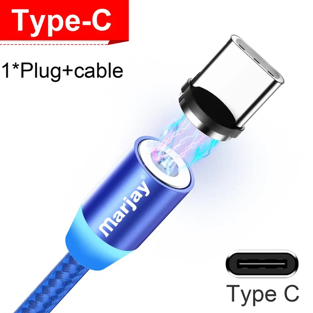 Marjay Магнитный USB кабель 1 м Быстрая зарядка Магнитный Micro Usb кабель для Iphone samsung USB C кабель провод для мобильного телефона - Цвет: Blue For Type C