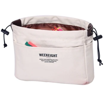 

Women With Compartments Handbag Large Capacity Multipurpose Organizer Insert Adjustable Drawstring Home Gift Canvas Makeup Bag