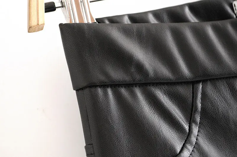 Stylish Faux Leather Pants Women Black High Waist Long Flare Pants Vintage Female Fashion Streetwear PU Trousers Pockets Bottoms