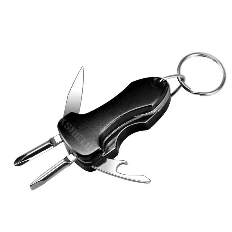 

Currently Available Supply Creative Practical Folding Small Gifts Stainless Steel Six-in-One Multi-functional Keychain Knife