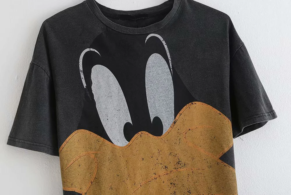 Disney Стильная Милая футболка Looney ttes Daffy Duck с мультяшным принтом, пуловер с круглым вырезом и коротким рукавом, Повседневная модная женская футболка
