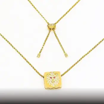 

MeibaPJ S925 Sterling Silver Yellow Gold Color Red Eyes Lion Pendant Necklace Cubic Zirconia Women High-Quality Brand Jewelry