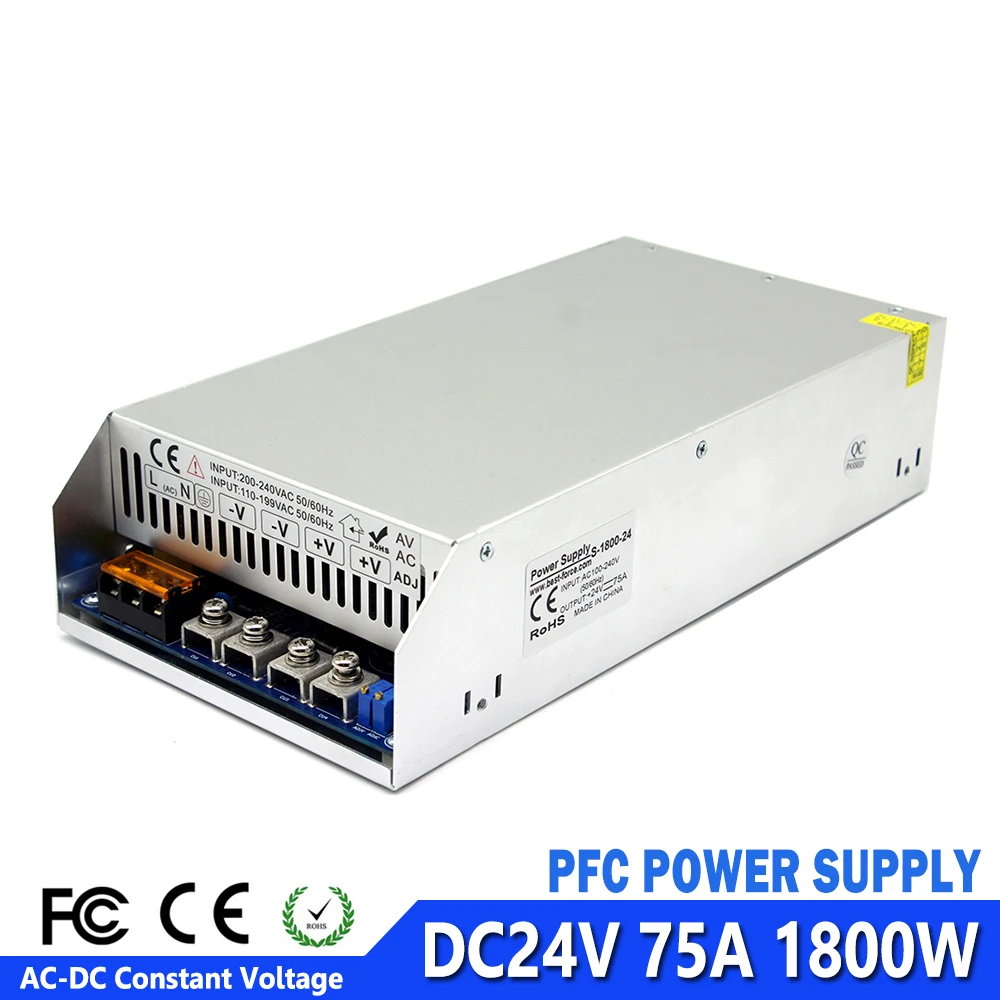 Универсальный DC24V PFC Импульсный источник питания 75А 1800 Вт Трансформатор 110 В 220 В переменного тока в постоянный 24 в источник питания для Светодиодный ЧПУ печати