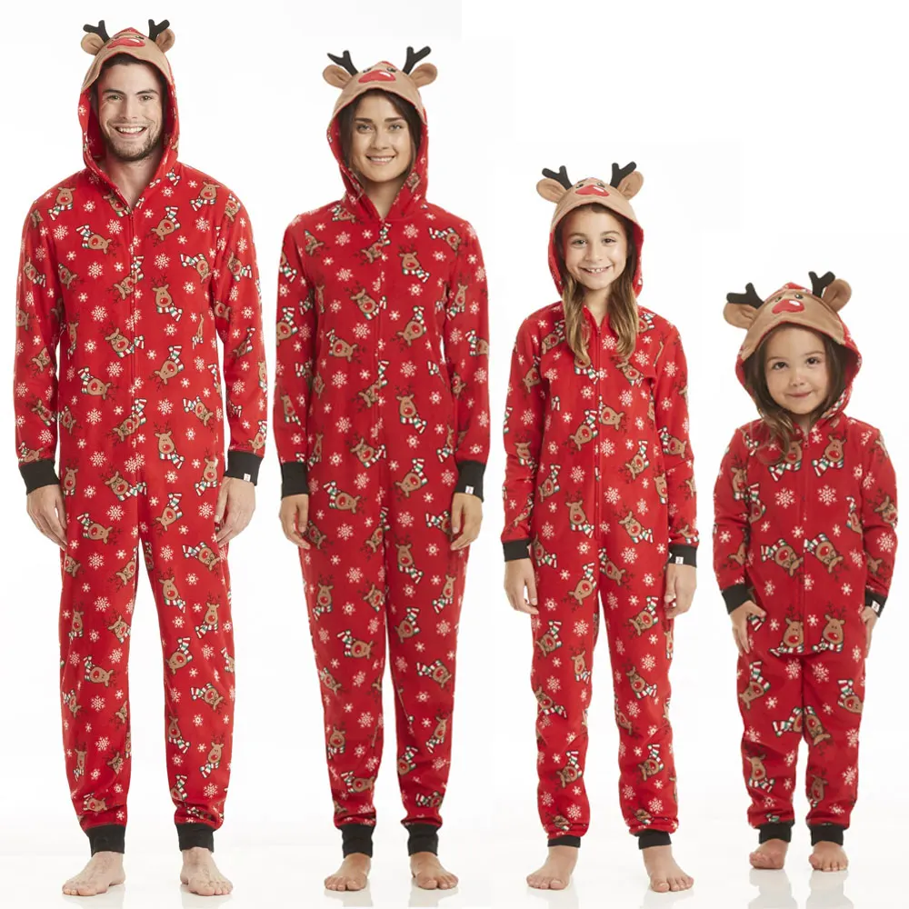 Рождественские одинаковые рождественские пижамы для всей семьи; комплект пижам с капюшоном и принтом оленя; Модный повседневный костюм; одежда для сна; подарки