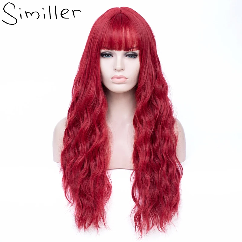 

Similler Women Water Wave Synthetic Hair Wigs High Temperature Fiber Long Cosplay Wig with Bangs