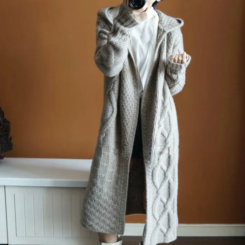 #Special Offers Autumn Winter Women Long Knitted Cardigan Pull Femme Long Sleeve Crochet Black Gray Long Hooded Sweater #Special Offers Autumn Winter Women Long Knitted Cardigan Pull Femme Long Sleeve Crochet Black Gray Long Hooded Sweater