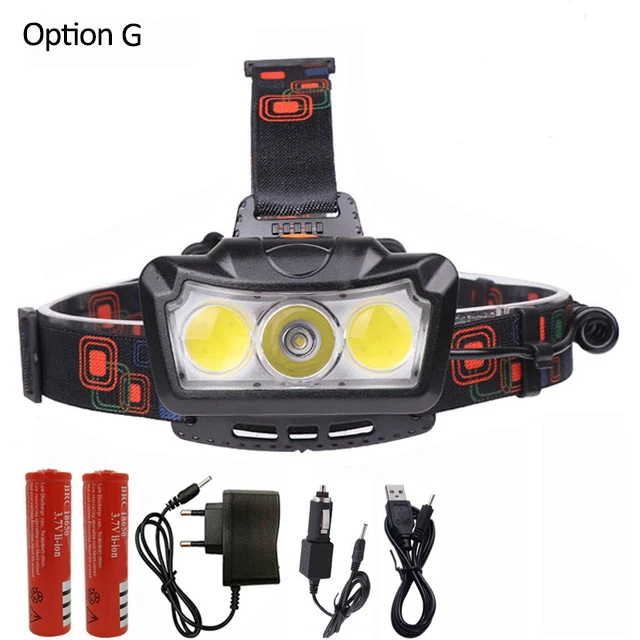 Option G T6+ 2* COB светодиодный налобный фонарь, супер яркий налобный светильник, налобный фонарь, водонепроницаемый фонарь, налобный светильник, 2*18650 батареи, для кемпинга, рыбалки - Испускаемый цвет: Option G