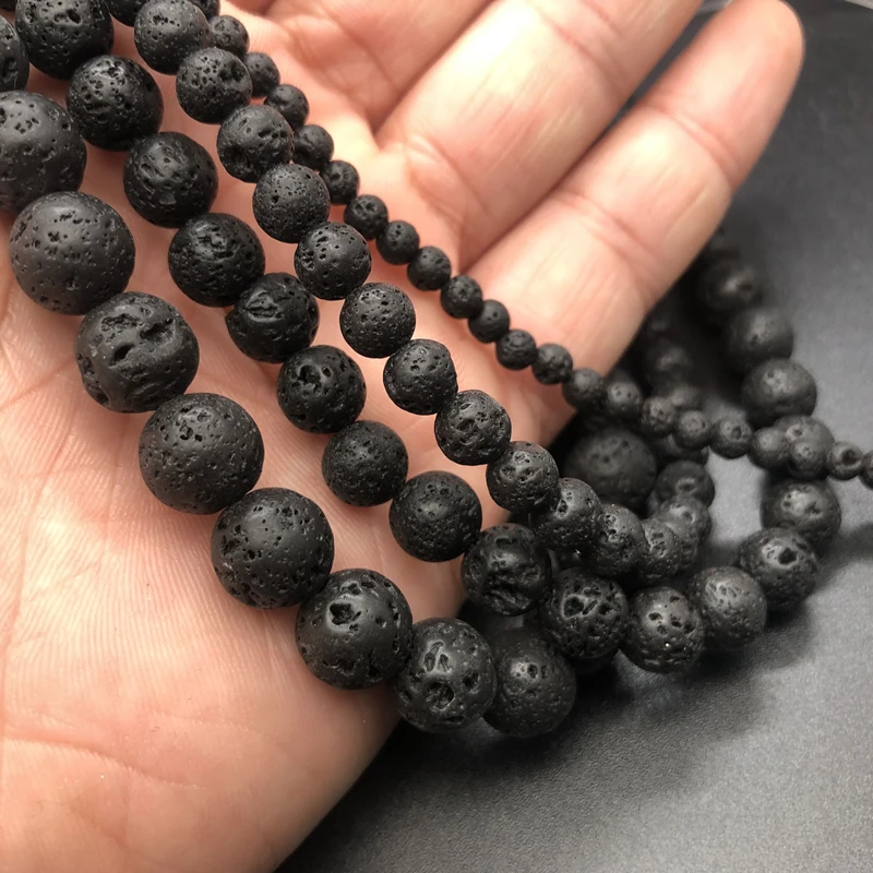 Loose Stone Beads 6/8/10/12MM Natural Black White Volcanic Lava Stone Spacer Rock Round for Jewelry making DIY Bracelet