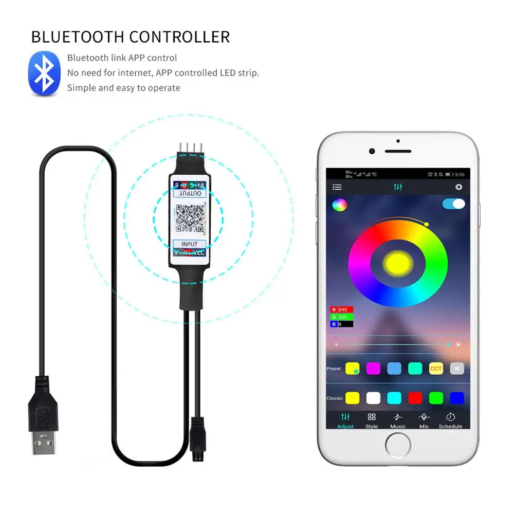 Контроллер Bluetooth RGB светодиодный ленточный светильник 5050 Диодная лента 5 в USB