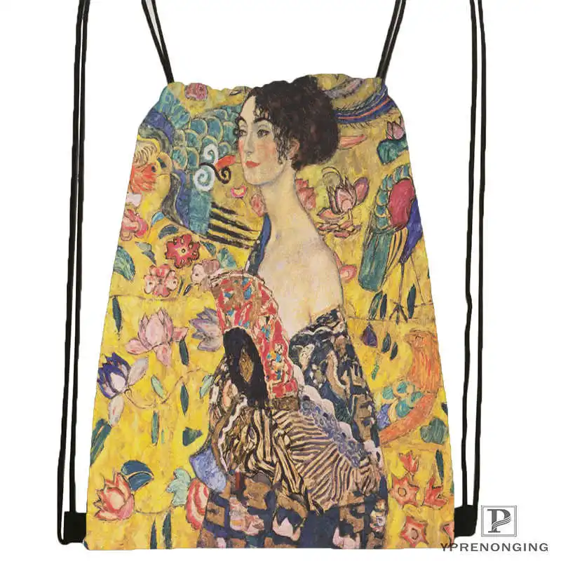 Drawstring Backpack Custom Artist Gustav Klimt походная сумка на шнурке милый рюкзак для детей(черная спинка) 31x40 см#180531-02-15 - Цвет: Drawstring Backpack