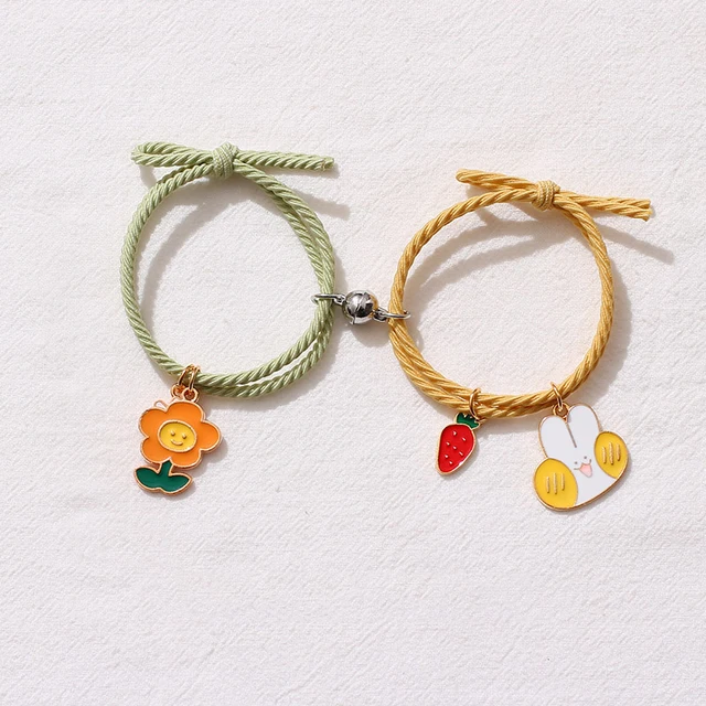 2pcs / Set Magnet Attracts Couple Bracelet Cute Cartoon Charm Jewelry Adjustable Elastic Rope Bracelets Lover Gift for Women Men 6