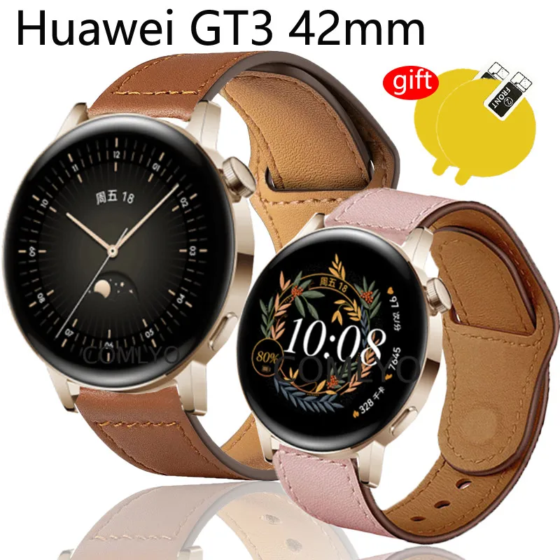 Leder Riemen für Huawei uhr GT3 GT 3 42mm Strap Band Armband Screen  Protector Film|Smart Accessories| - AliExpress