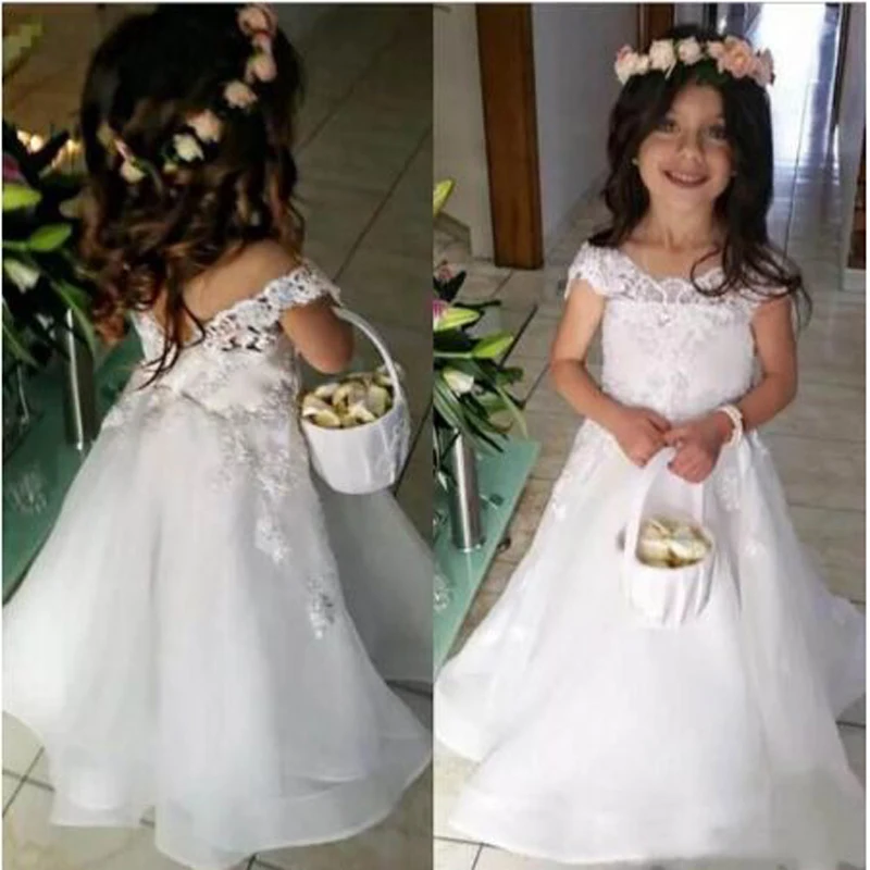 Белое милое кружевное платье трапециевидной формы с цветочным узором для девочек милое платье без рукавов с v-образным вырезом в пол для причастия