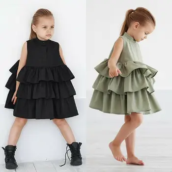 

2019 New Fashion Solid color Toddler Kids Baby Party Princess Ruffle Tutu Princess Formal Dress Girls Clothes Ball Gown Dress