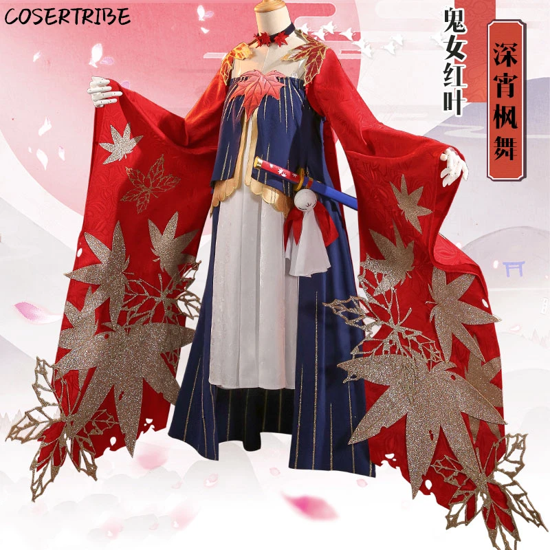 Аниме Onmyoji призрак Momiji японское кимоно платье униформа косплей костюм полный набор для женщин Хэллоуин Новинка