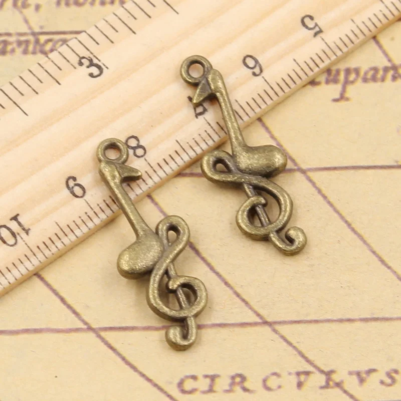 5 Breloques Note De Musique En Argent Tibétain - 26x10 Mm, Bronze, Neuves, Sans Marque, Origine Chine