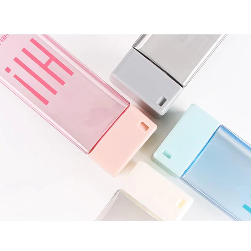 Creative Water cup Brief Popular Square Plastic Bottle Cute Simple Drop-Proof Lovers Student Outdoor Hand Bottle Portable Cup