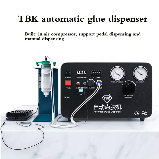 TBK 983A – distributeur automatique de colle, pâte à souder, distributeur  de liquide, compresseur d'air intégré, manuel ou pédale - AliExpress