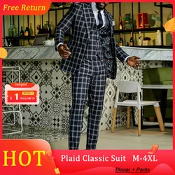Plaid Men's Classic Suit Print Blazer And Pants Single-Breasted OL Office Wear Fashion 2021 Autumn Sets Male Blazer Clothing