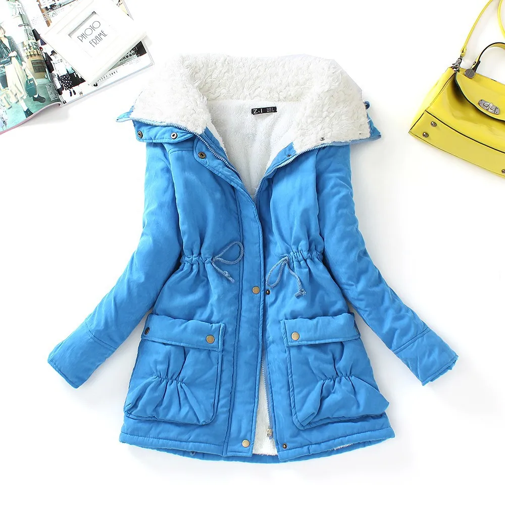 Зимняя женская куртка, хлопковое пальто, Тонкая зимняя верхняя одежда, стеганая куртка средней длины, толстая хлопковая стеганая теплая хлопковая парка - Цвет: blue