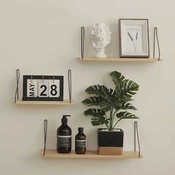 

Nordic Style Wall Decor Hanging Partition Shelf Sundries Storage Wooden Board Stand Cafe Shop Ornament Crafts Holder Rack