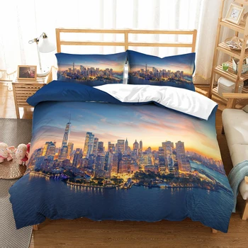 

New York City Scenery Bedding Set Bedroom Decor Shining Background 100% Microfiber Soft 1PC Duvet Cover with Pillowcases