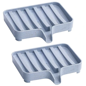 

Wheat Straw Non-Slip Belt Groove Drain Soap Box Toilet Soap Box Drain Shelf Sink Bathroom Storage Shelf, 2Pcs