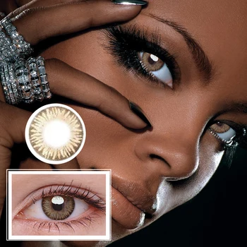 

One Pair (2 PCS) Yearly RAINBOW BROWN Contact Lense With Non Prescription For Eye Cosmetic Beauty Pupil Free Case