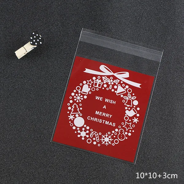 Red 10x10cm 100 шт рождественские принадлежности Самоклеющиеся пластиковые подарочные пакеты DIY для выпечки печенья конфеты печенье прозрачные упаковочные пакетики Органайзер сумки - Цвет: Red 10x10cm