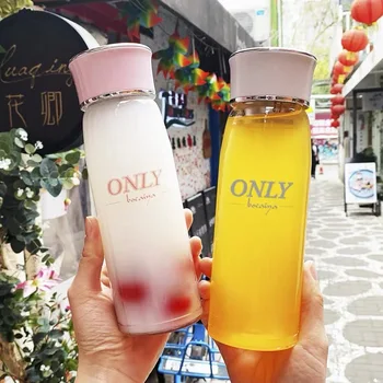 

Glass Water Bottle 500ml/350ml Pink Blue Green White With Filter Students' Tea Water Portable Fashion Bottle
