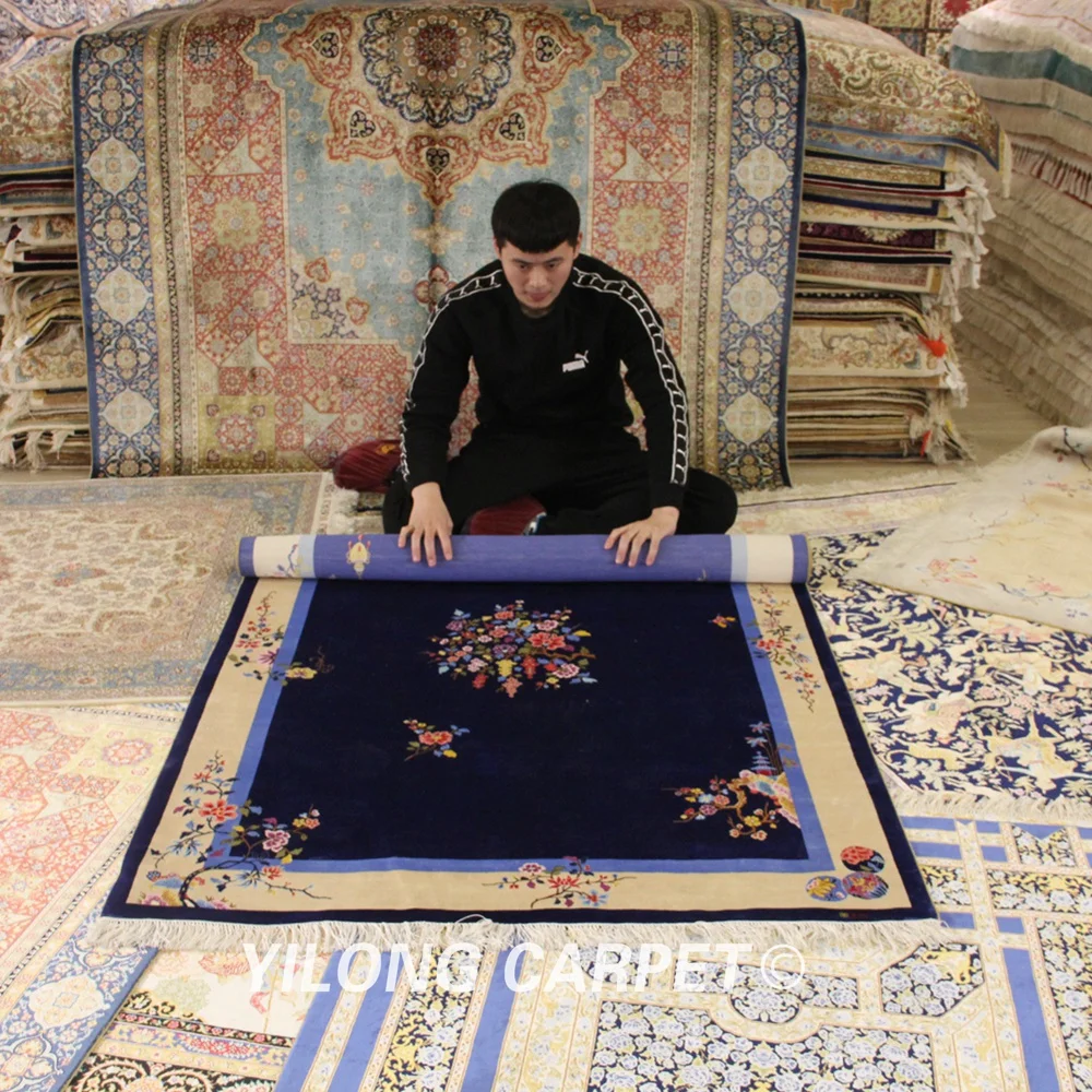 YILONG 4 'x 6' Шелковый синий ковер ручной работы в стиле арт деко с эксклюзивным узором|rug pattern|rugged ruggedrugs area |
