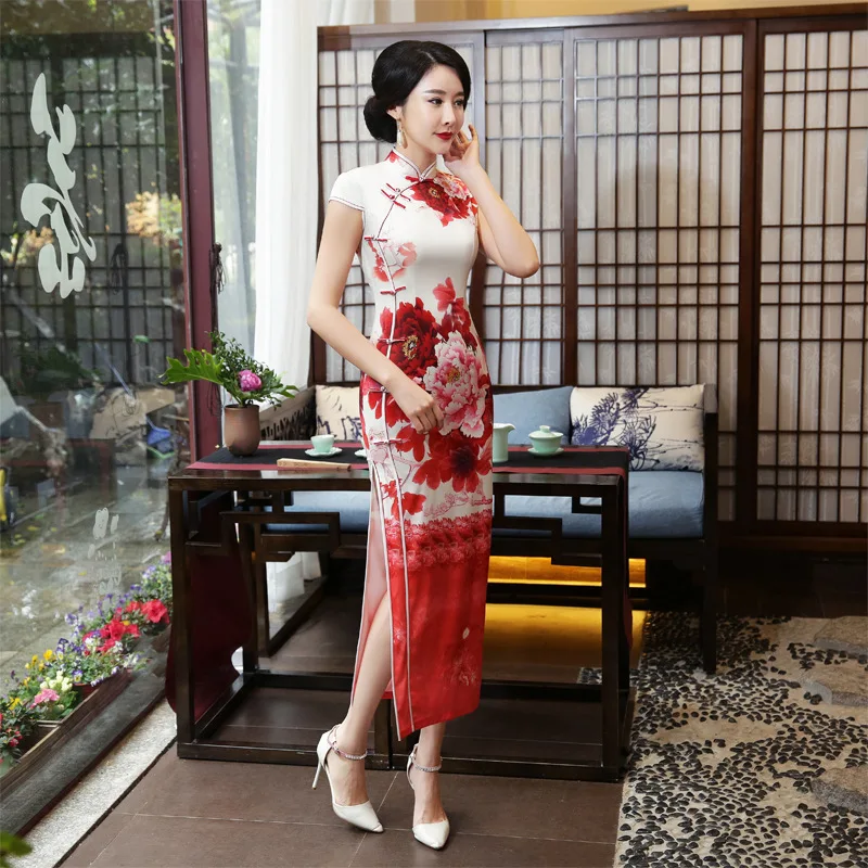 Стиль в этническом стиле длинное Cheongsam модное улучшенное Ретро спандекс длинное платье Ципао длинное строгое платье