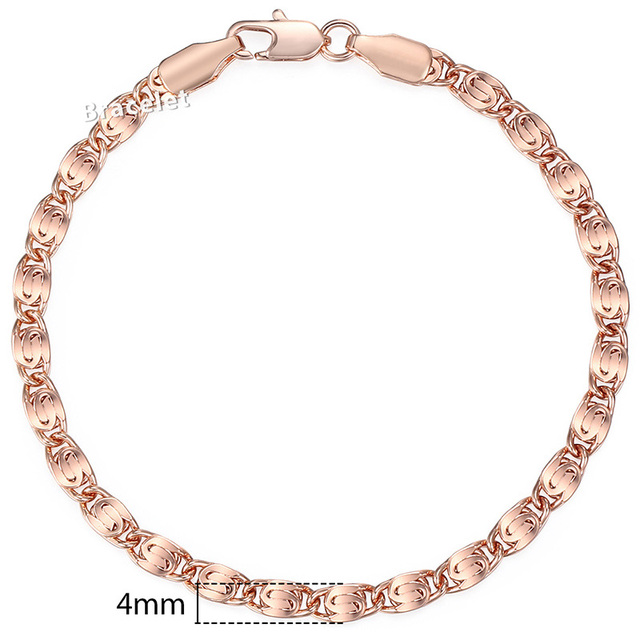 for Women Men 585 Rose Gold Copper Curb Cuban Snail Link Chain Bracelet On Hand Hot Party Jewelry Gifts 18cm-23cm GBB1